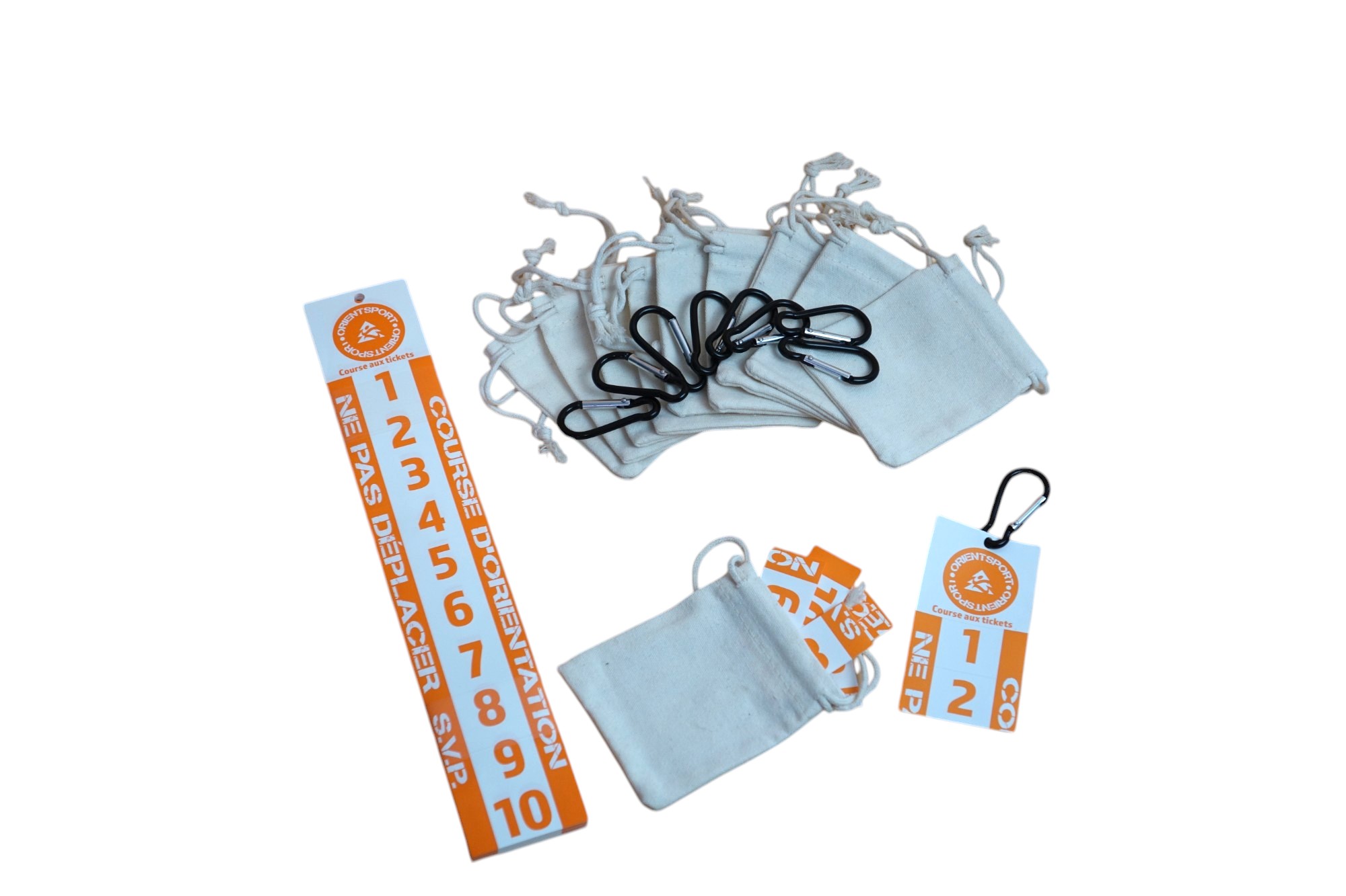 Ensemble tickets, mousquetons, sachets
